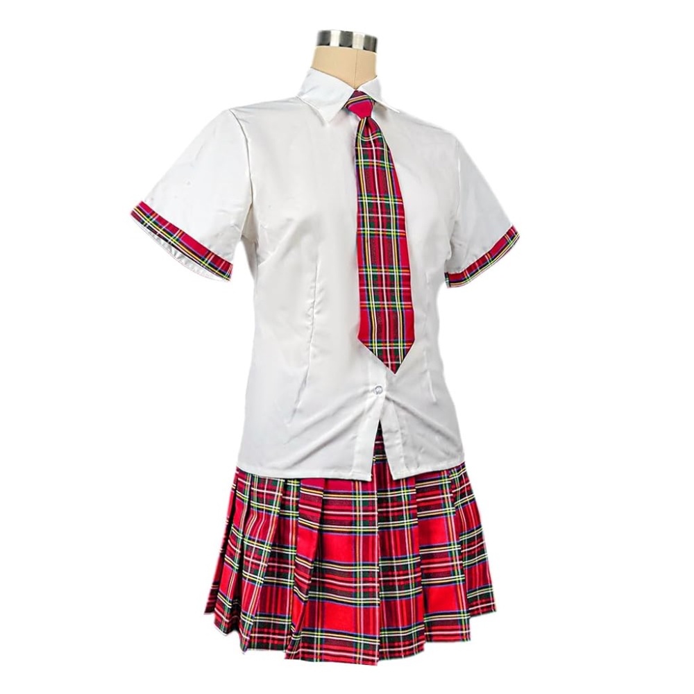 Women's School Girl Outfit Set Sexy Student Costumes With Plaid Mini Skirt M